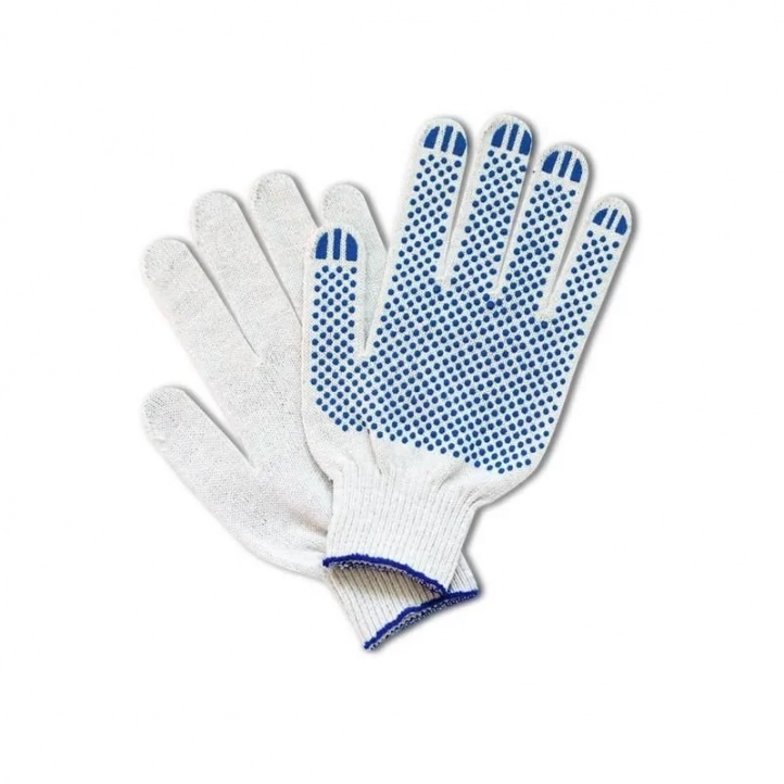 Качественные перчатки х/б с ПВХ 10 класс белые (5 нитей)